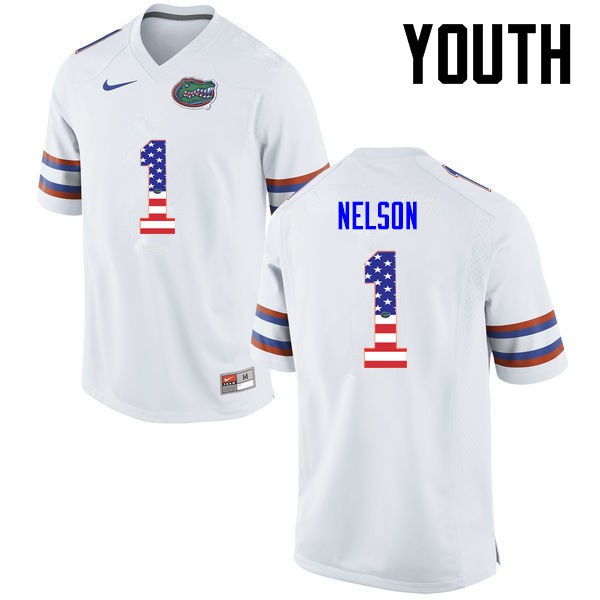 Florida Gators Youth #1 Reggie Nelson College Football Jersey USA Flag Fashion White